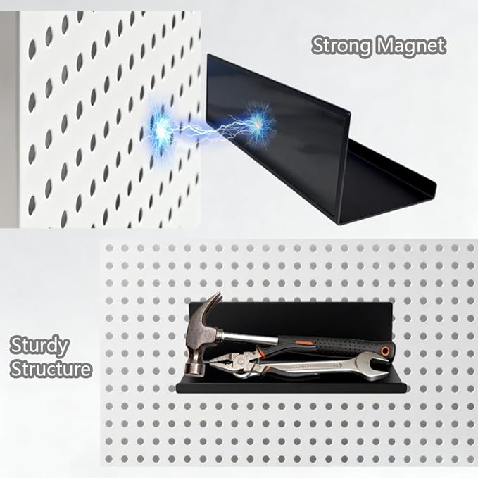 Magnetic Pegboard Shelf Metal Peg Board Organizer Steel Tray Magnetic Fridge Shelf Flat Display Shelf Wall Floating Shelf for Whiteboard Home Classroom Garage Craft Room