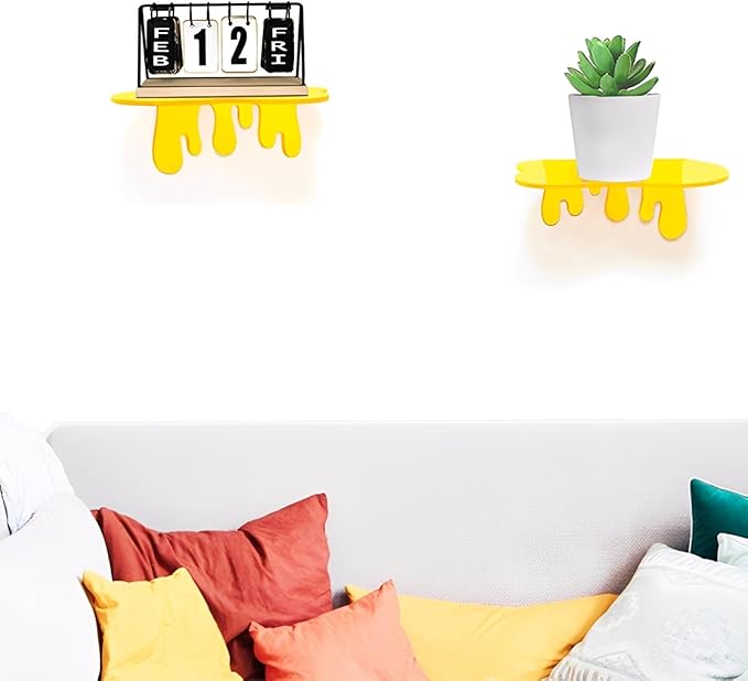 SetGame 2-Pack Acrylic Small Wall Shelves - 7 Inch Floating Shelf for Walls, Home Wall Display Ledges for Storage, Room Décor, Small Album & Items Organizer Display Dripping Wall Decor