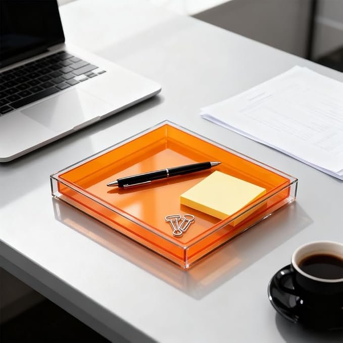 Creative Acrylic Decorative Tray, 10"x10" Modern Decorative Trays Jewelry Perfume Makeup Organizer Clear Square Bathroom Sink Vanity Tray for Bathroom, Vanity, Serving, Coffee Table, Living Room