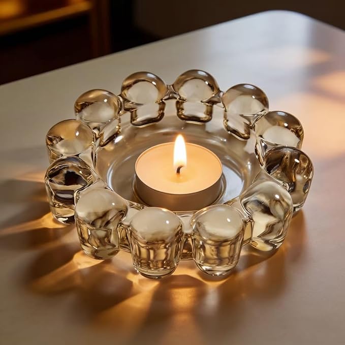 khtumeware Chic Smoky Bubble Glass Candle Dish – Modern Clear Glass Candle Holder for Tealights & Diffusers, Decorative Tray for Home & Tabletop Decor（2 Pack）
