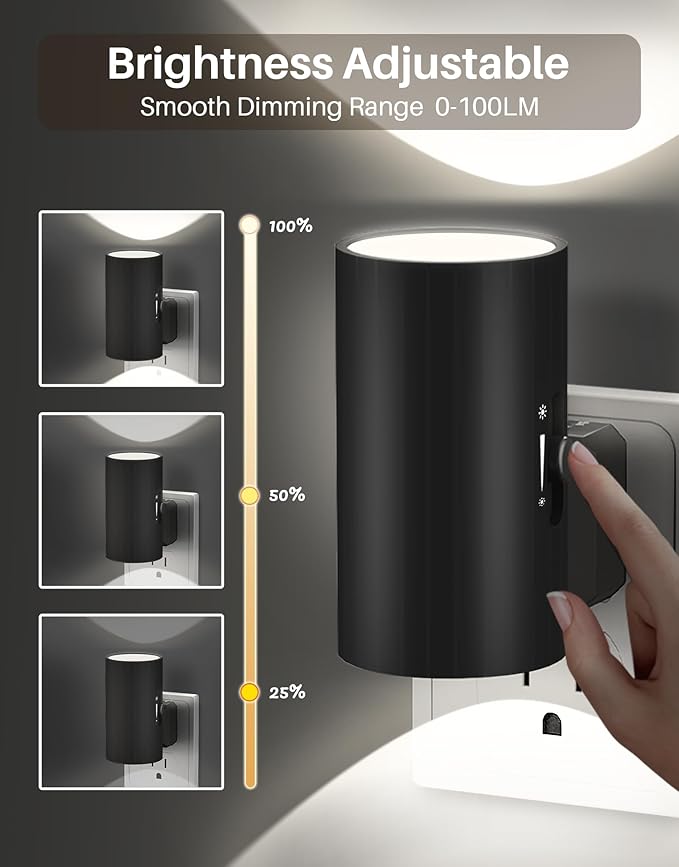 Night Lights Plug into Wall, LED Plug in Night Light with Light Sensor, 0-100LM Adjustable Brightness Wall Light, 5000K Daylight White, 2Pcs Dimmable Automatic Night Light for Hallway Bedroom Stairway