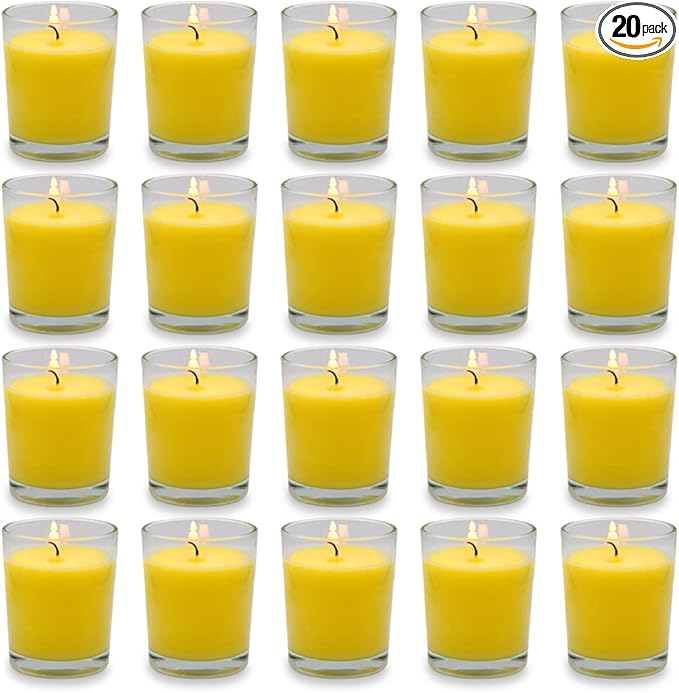 Small Citronella Candles Outdoor and Indoor Soy Wax Votive Candles for Party Dinner and Camping - 12 Hours Burn Time, Set of 20