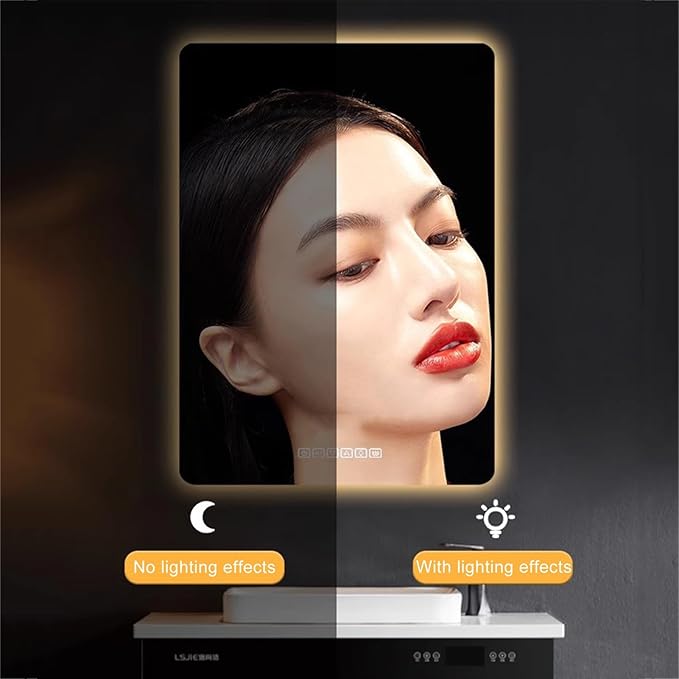 Illuminated LED Bathroom Mirror,Frameless Rectangle,Wall Mounted Make Up Mirror,3 Colors Dimmable Lighting,Anti-Fog Vanity Mirror with Touch Switch, for Bathroom Living Room (Colo