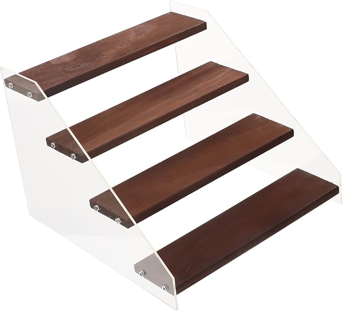 Cabilock Acrylic Wood Shelf 4 Tier Display Stand for Toys Collectibles Jewelry Makeup Organizer