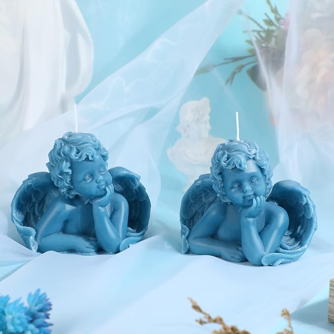 Nuanchu Eclectic Angel Decor - 2 Pieces Soy Scented Wax Vegan Candle in White & Pink for Trendy Bedroom Decoration (Lake Blue)