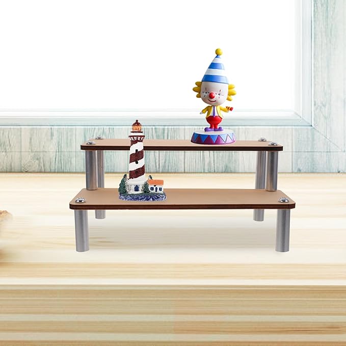 Tiered Wooden Display Stand for Figures and Collectibles Makeup Organizer Shelf with Smooth Finish Stable Multi-use Riser for Handcrafts Dolls and Home Decor Storage