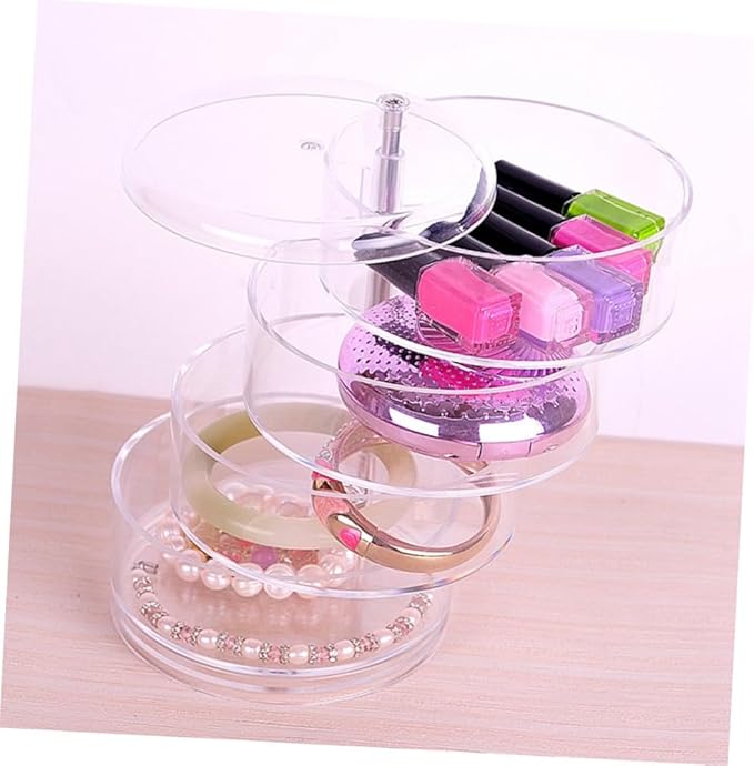 CALLARON 2pcs Circular Rotating Plastic Jewelry Box Four-layer Storage Organizer for Makeup Earrings and Items Desktop for Efficient Organization