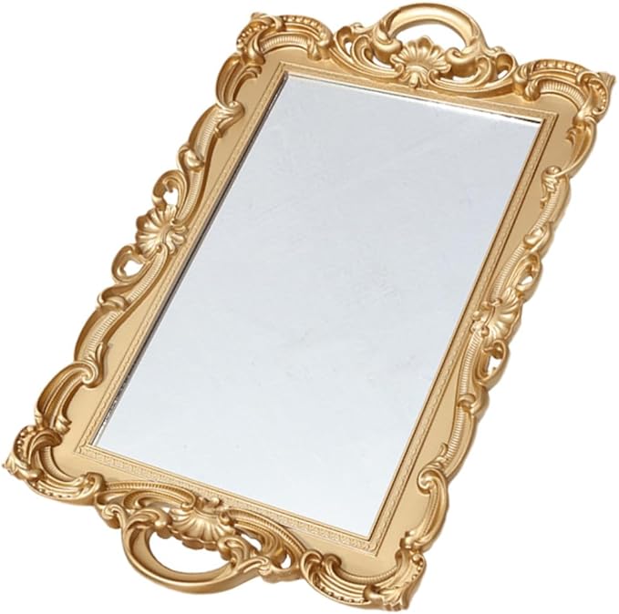 POPETPOP Vintage Mirror Tray for Dresser Perfume Organizer and Makeup Vanity Tray Decorative Plate for Home Décor and Dressing Table Accessories