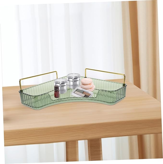 VOSAREA Triangular Makeup Organizer Green Cosmetic Storage Rack Single Layer Vanity Shelf for Bathroom Counter Perfume and Jewelry Display for Bedroom