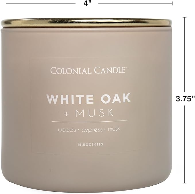 Colonial Candle White Oak & Musk Scented Jar Candle, Pop of Color Collection, 3 Wick, 14.5 oz - Up to 60 Hours Burn