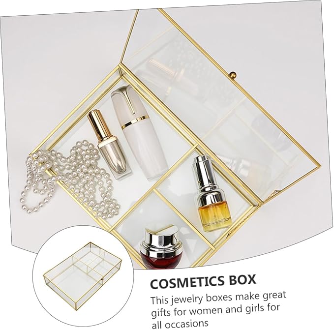 Makeup Organizer Case Small Jewelry Organizer Box Glass Display Case for Necklace Earrings Brooch Hair Clip for Women Girls