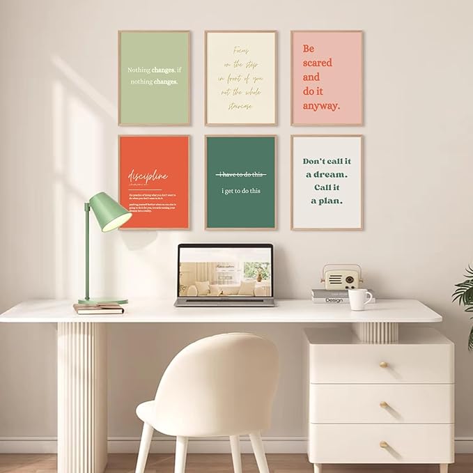 Office Wall Art Motivational Posters Inspirational Quote Canvas Wall Decor Office Positive Pictures Inspirational Classroom Art Motivational Work Prints for Gym Home 8x10 Inch Unframed Set of 6