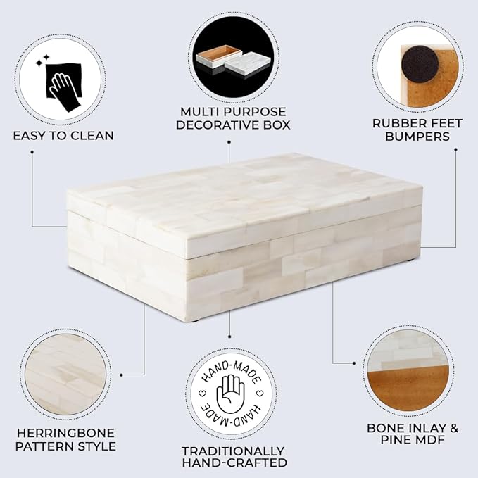 Handicrafts Home Large Decorative Storage Box with Lid – 10x6x2.5” Coffee Table Organizer, Keepsake- Decorative Boxes for Home Decor, Stylish Decorative Box for Office Decor- Classic Plain- White
