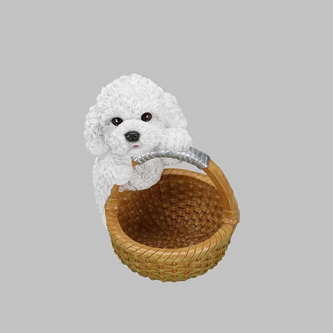 Dog Resin Storage Basket, Desktop Organizer for Remote & Keys, Cute Home Decor Tray, Ideal present for Pet Lovers.(White Poodle)