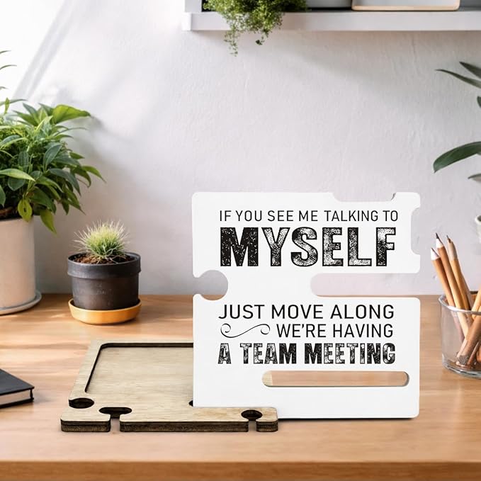 Funny Office Gift - Multi-functional Desk Organizer - Humorous Office Quote Wooden Decor Sign for Women Co-worker Desk Table Shelf