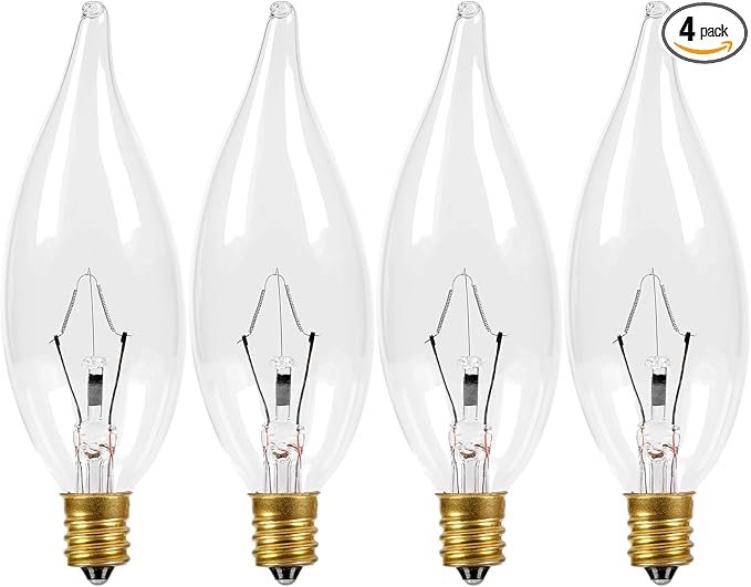 COLWATT 4-Pack E12 Candle Light Bulbs 60W, Dimmable Warm White 2700K Chandelier Light Bulbs for Ceiling Fan or Pendants, CA10 Clear Candelabra Gold Base Bulbs