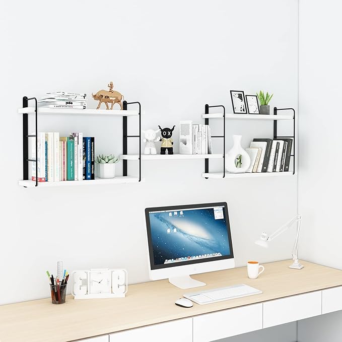 MXCSE Wall Shelves, Wall Mounted Bookshelves, DIY Floating Shelves for Wall, Wood Hanging Book Shelves for Room, Bedroom, Living Room, Easy Installation (White, 50W x 17H)