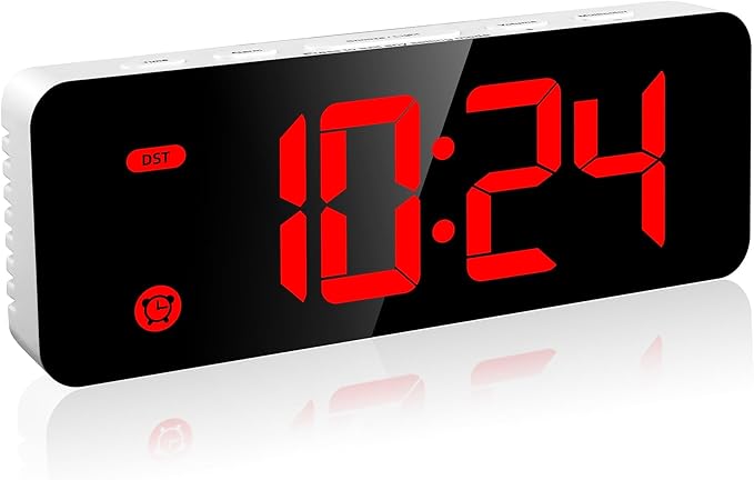 HODIK Alarm Clock for Kids Bedrooms, Small Digital Clock, 4 Dimmable Backlight, 3 Adjustable Volumes with Snooze (RED)