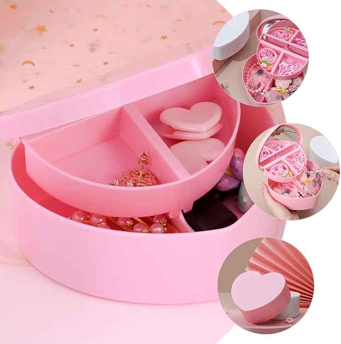 Heart Shape Jewelry Box 5pcs Double Layer Jewelry Case with Mirror Trinket Keepsake Box Makeup Cosmetics Storage Jewelry Organizer for Earring Necklace Bracelet Watch