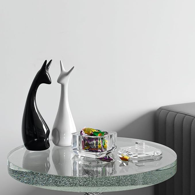 Crystal Candy Dish with Lid, Clear Candy Containers Desk Decor, Jewelry Box Candy Jar W 4" x H 3.5", Comes With Gift Box