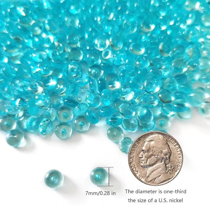 HappyFiller 4400 PCS Tiny Lake Blue Flat Marbles Mini Acrylic Gems Slime Beads Fake Gemstones 7mm for Glass Vase Filler Makeup Brush Organizer Candle Holder,Wedding Centerpieces Party Confetti