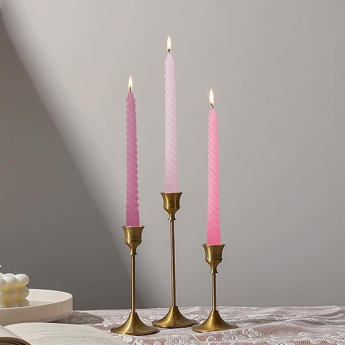 Taper Candles, Spiral Twisted Taper Candles Set of 4, Unscented Taper Candlesticks 10 inch Tall, Home Decor Kitchen Decor Wedding Decorations (Pink Series)