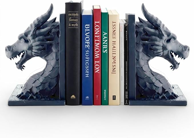 Dragon Bookends Set of 2 - Light Weight - Fantasy Dragon Book Ends for Shelves, Gothic Dragon Bookshelf Decor, Decorative Bookends for Home Office, Book Organizer for Fantasy Lovers