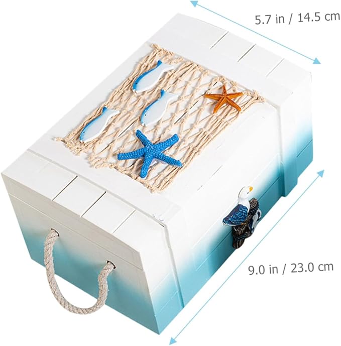 Alipis 2pcs Nautical Beach Jewelry Storage Boxes Wooden Keepsake Trunks Mediterranean Style Makeup Organizer Decorative Desktop Props for Home and Photography