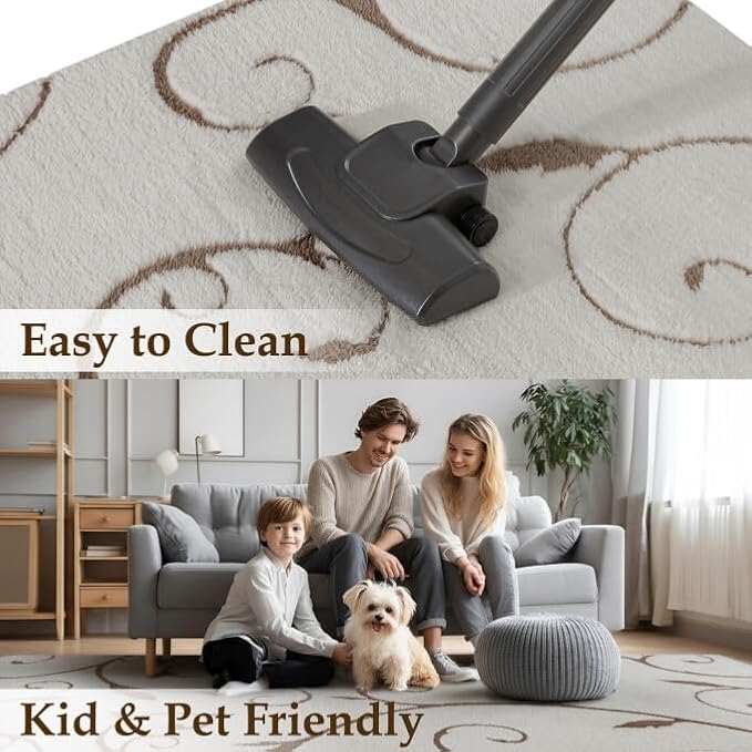 PureCozy Washable Neutral Round 4ft Area Rug Beige Soft Shag Rugs for Kids Room Modern Boho High Pile Non-Shedding Throw Rugs Non Slip Indoor Office Carpet for Playroom Bedroom Living Room