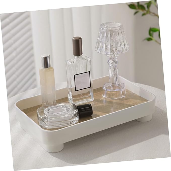 Wooden Bathroom Tray Organizer Decorative Vanity Counter Holder for Makeup Perfume and Skincare Farmhouse Style Desk Decoration