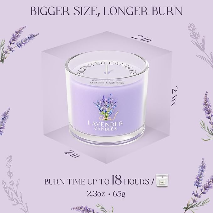 CHILLFLAME Lavender Candle, Scented Candles Gift Set for Stress Relief, 6 Votive Candles for Women and Men, Birthday Candle Gifts for Women, Christmas Candles for Women (Purple, 14 oz)