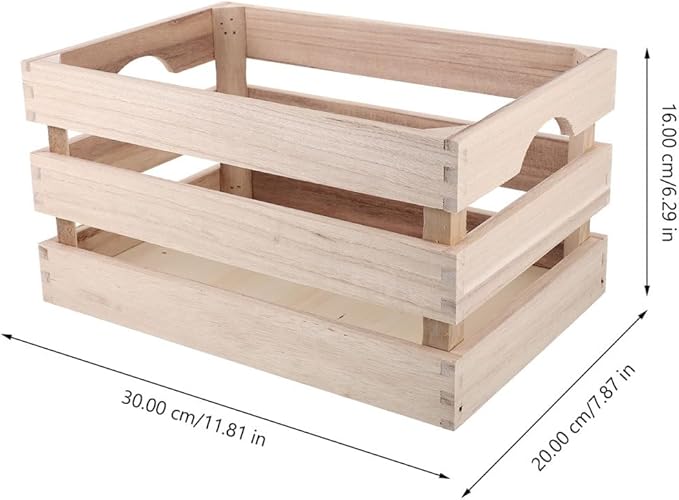 Hemoton Wooden Storage Box 12X8X6.3 Inch Rectangular Wood Crate Basket Organizer with Handles for Home D Cor and Sundries Storage