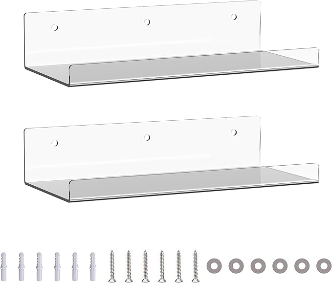 Wall-Mounted Acrylic Shelves Suitable for Wall-Mounted Display Rack Storage Rack Suitable for Children's Bookshelf Room Wall Decoration Bedroom Kitchen Living Room (2, 10”)