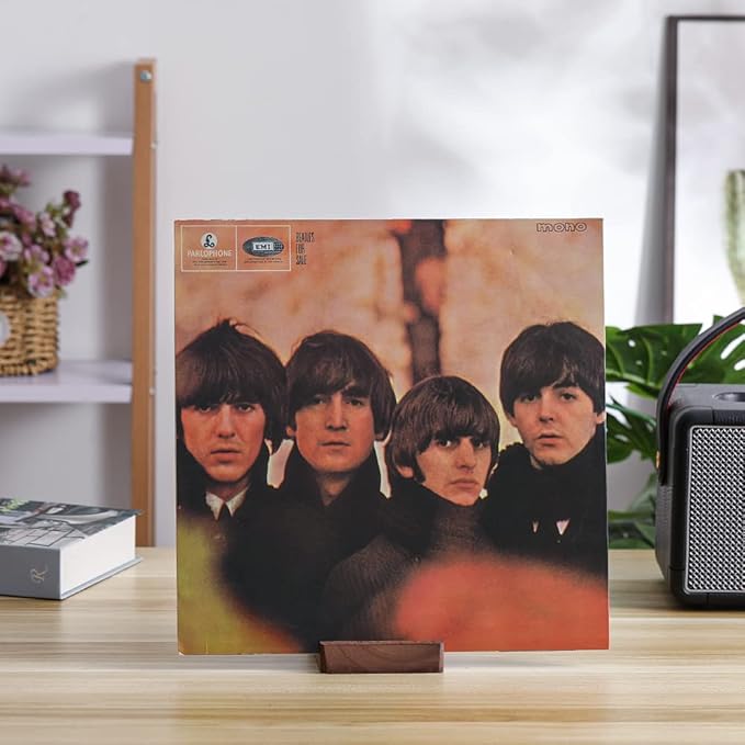 Vinyl Record Holder Display Stand - Tabletop Now Playing Album Cover Holder - Now Spinning Record Rack - Single CD Stand LP Display Shelf - Wooden Vinyls Records Storage Organizer - Modern Home Decor