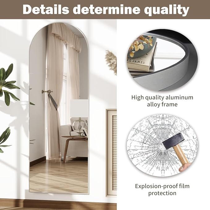 Rowjut Floor Mirror Arched Full Length Mirrors, Mirror Full Length Standing Hanging or Leaning Against Wall, 59"x18" Large Full Body and Wall Mounted Mirror for Bedroom Living Room, Silver