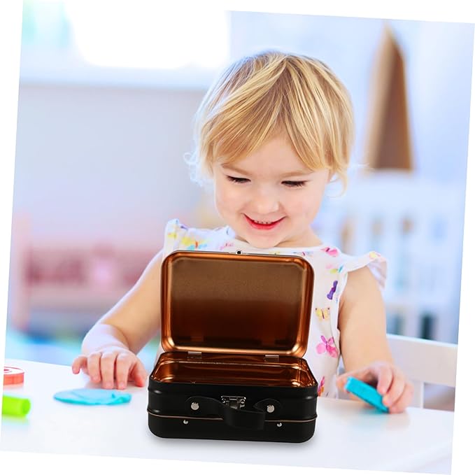 Levemolo Mini Suitcase Iron Storage Box Vintage Decorative Container for Coins and Candy Compact Organizer for Parties and Weddings Black Tin Plate Design