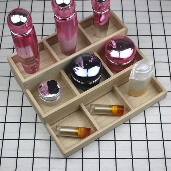 Office Decor Wooden Makeup Organizer Rustic Desk Cosmetic Storage Divided Box Brushes Eyebrow Holder Jewelry Earring Necklace Organizer for Home Bathroom Bedroom Desk Organizer