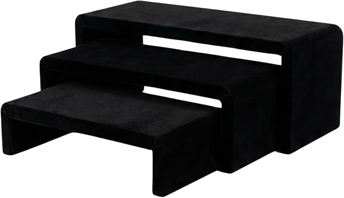 Black Velvet Display Risers Set of 3 - Non-Slip Cologne Organizer for Men, Collectibles and Purse Display, Handbag and Vanity Shelf, Watch and Jewelry Holder, Perfume Stand, Table Riser for Vendors