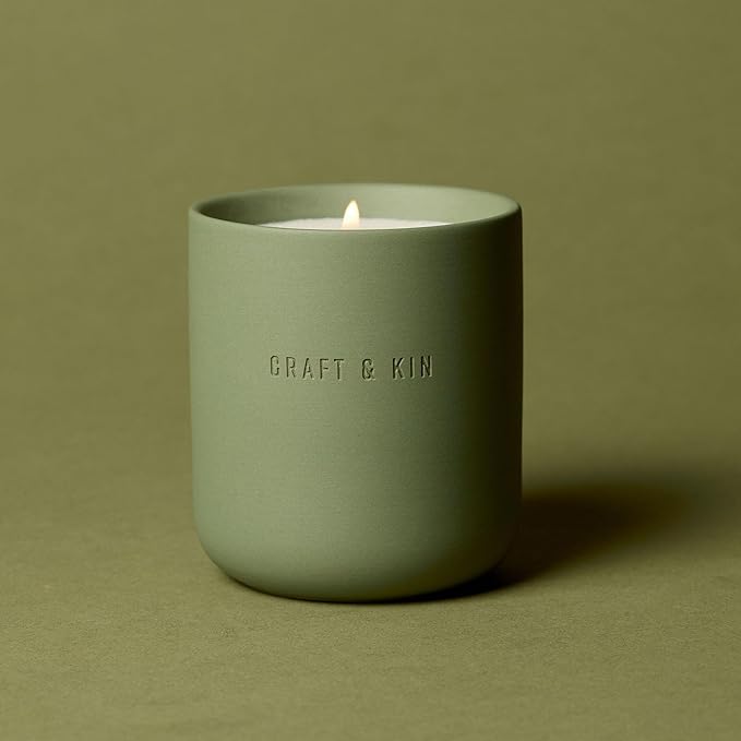 Craft & Kin Scented Candles - White Birch & Cedar | 10oz Soy Blend with Cotton Wick | Long-Lasting Holiday Candles, 40-Hour Burn | Ceramic Jar, Perfect & Winter Home Scent