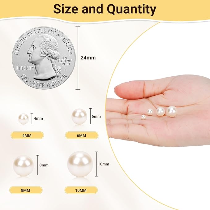 7500Pcs Pearl Beads for Vase Fillers, Suream 4mm/0.15Inch Round Pearls for DIY Jewelry Necklaces, Table Scatter, Wedding, Birthday Party, Home Decoration, Event Supplies (Ivory, No Hole)