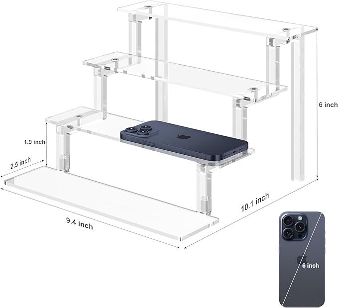 WINKINE Clear Perfume Organizer, Acrylic Risers for Display Compatible with Funko Amiibo POP Figures, 4 Tier Cupcake Stand for Dresser, Cologne Organizer for Men, Shelf Stand Risers 3 Pack