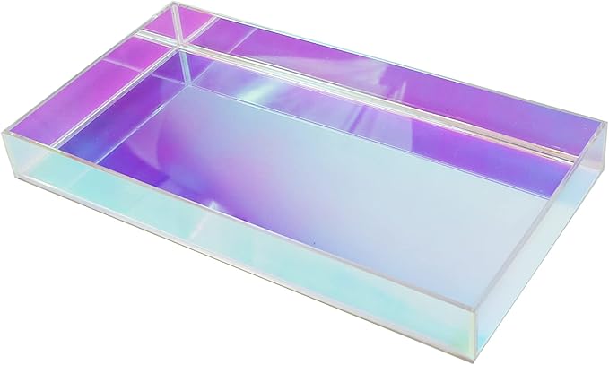Iridescent Acrylic Tray 10.5" x 5.5", Vanity Tray for Dresser with Non-Slip Base, Small Bathroom Countertop Organizer for Makeup Perfume Jewelry, Cute Aesthetic Gift for Women, Purple