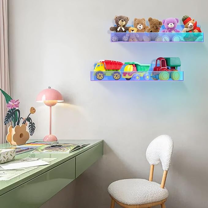 TLBTEK 2 Pcs 15 inch Iridescent Rainbow Floating Shelves,Colorful Acrylic Irridescent Floating Shelves Wall Mounted Storage for Bathroom, Bedroom, Living Room, Kitchen (Without Edge)
