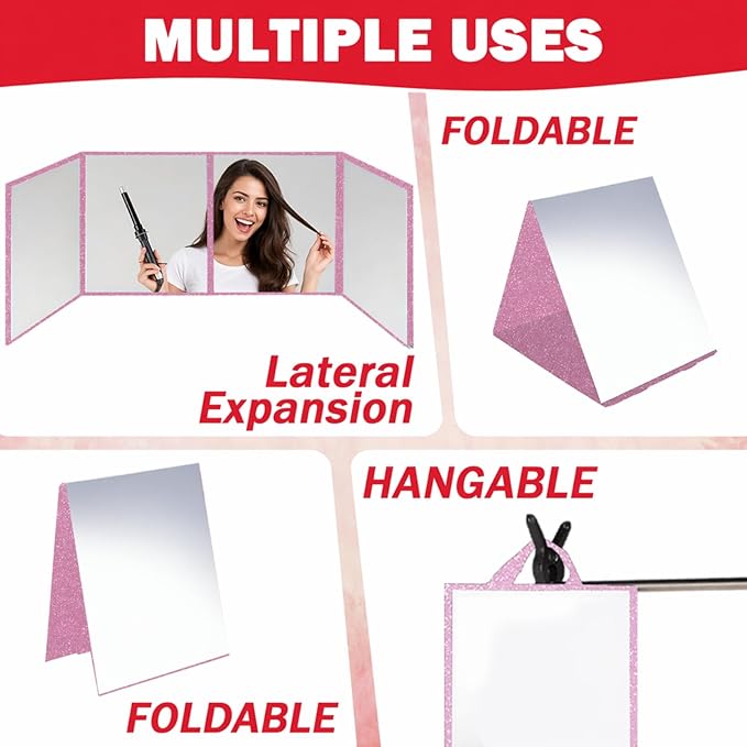 Foldable Full Length Mirror, 2-in-1 Wall Mounted or Tabletop Mirror, Portable Travel Mirror with Handle for Dance Home Bedroom Wardrobe Stage Makeup Checks Camping Outdoor Use (47" x 12.5", Tri-Fold)