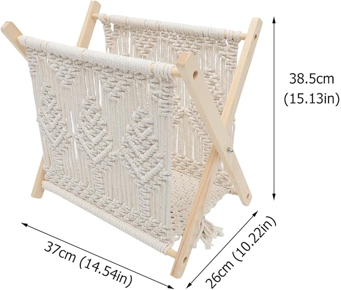BESTOYARD Boho Cotton Rope Woven Storage Rack 14.56X10.23X15.15 Inch Rustic Magazine Holder and Organizer Basket for Books Newspapers Towels Home Office Decor