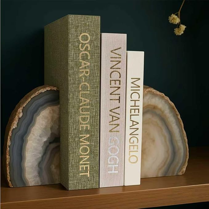 Aesthetic Decorative Books for Home Decor w. Wood Bead - Set of 3 Linen Fake Books for Decoration, Coffee Table Book Box Decor for Mantle/Bookshelf/Farmhouse/Entryway/Nightstand