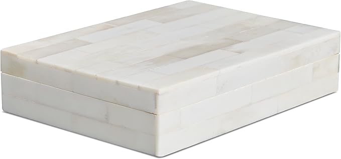Handicrafts Home Small Decorative Box with Lid – 6x8x1.5” Trinket, Remote Control & Keepsake Memory Box, Decorative Accent for Coffee Table, Shelf, Mantle & Boho Home Decor- Classic Plain- White