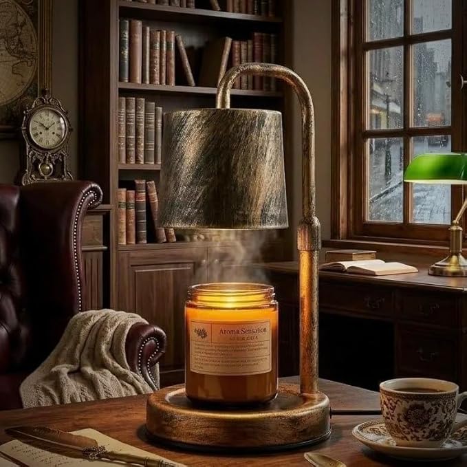 Vintage Industrial Candle Warmer Lamp for Home Decor - Height Adjustable with 2-6H Timer & Dimmer, Dimmable Wax Melt Warmer Compatible with Yankee Candle Jars (Antique Bronze, 50W 2 Bulbs, 110V)