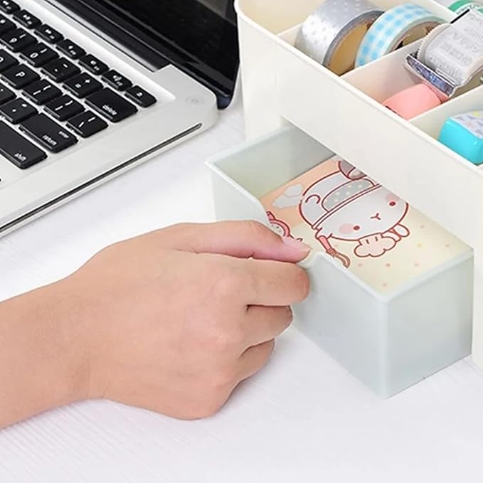 6 Compartments Cosmetics Makeup Organizer Cosmetic Storage Box with Drawer Multifunctional Makeup Desk Organizer for Home Bathroom(Green)