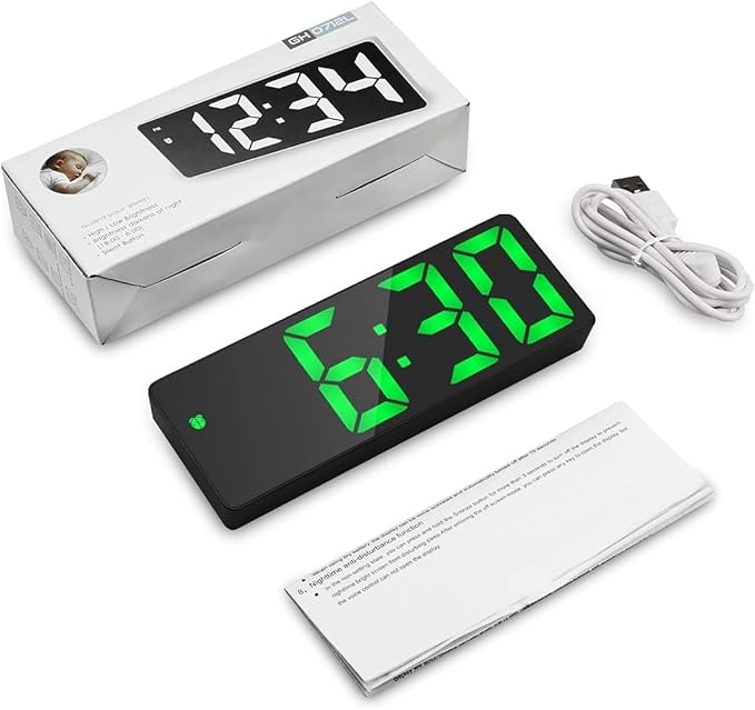 AMIR Alarm Clock, LED Clock for Bedroom, Electronic Desktop Clock with Temperature Display, Adjustable Brightness, 12/24H Display for Home (Plug Not Included)